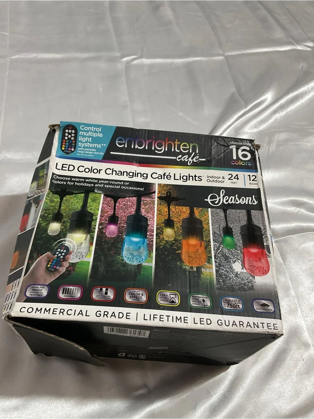 Red LED String Lights with Remote Control - Black Cord
